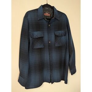 Back Packer Sportswear Men's Blue Black Plaid Acrylic Flannel Shirt L
